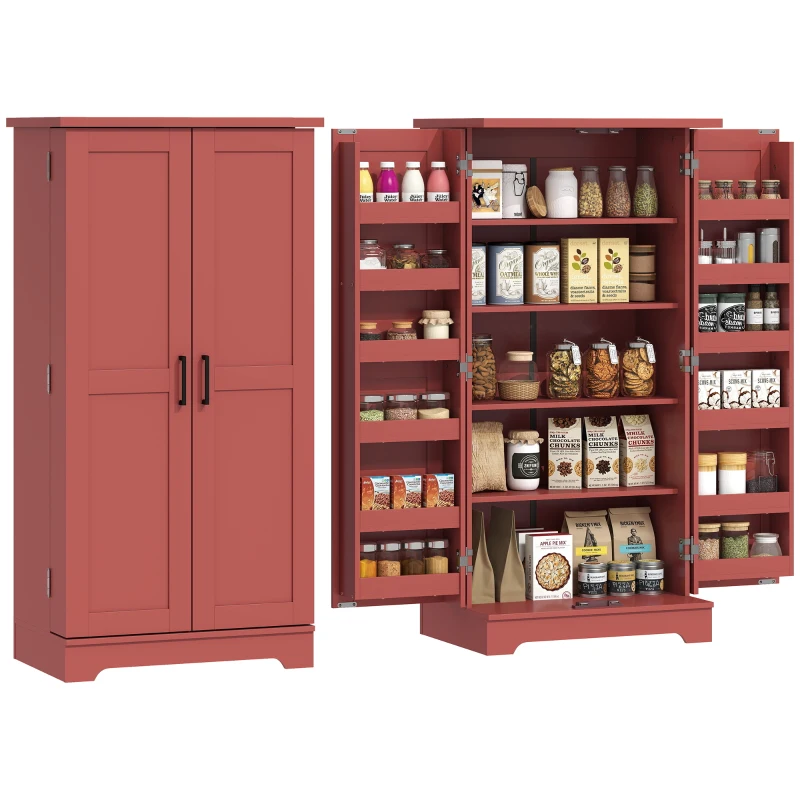 HOMCOM Buffet cuisine armoire de cuisine 5 niveaux avec portes et étagères réglables 60l x 40P x 120H cm grain de bois rouge