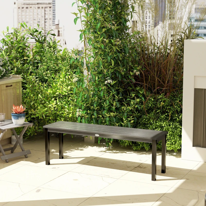 Outsunny Banc de Jardin 2 Places, Banc d'Extérieur avec Assise à Lattes Effet Bois et Cadre en Acier pour Patio, Parc, Gris