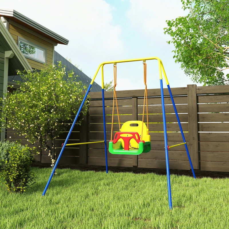 AIYAPLAY Portique Balançoire Enfants 3-en-1, Balançoire Pliable avec Siège Réglable, Intérieur et Extérieur, Multicolore