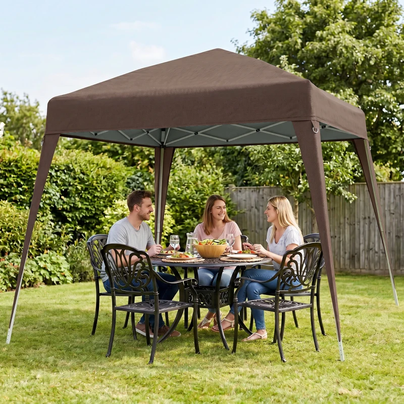 Outsunny Tonnelle Barnum de Jardin Pop-up Pliant 2,4 x 2,4 m Acier Polyester Sac de Transport Chocolat