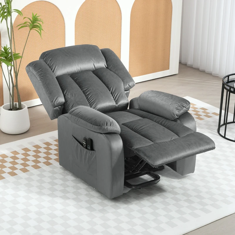 HOMCOM Aufstehsessel mit Massagefunktion und Lendenheizung, Recliner-Sessel mit Fernbedienungen und Seitentaschen, Braun