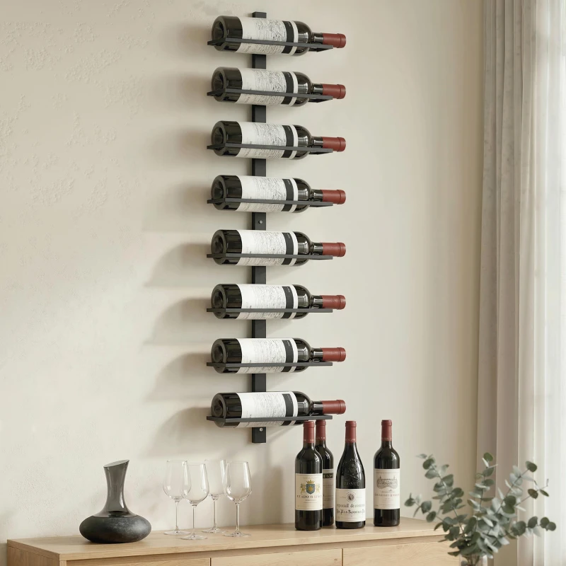 HOMCOM Portabottiglie da Parete in Acciaio per 8 Bottiglie di Vino, Cucina e Sala, 27x10x93.5 cm, Nero