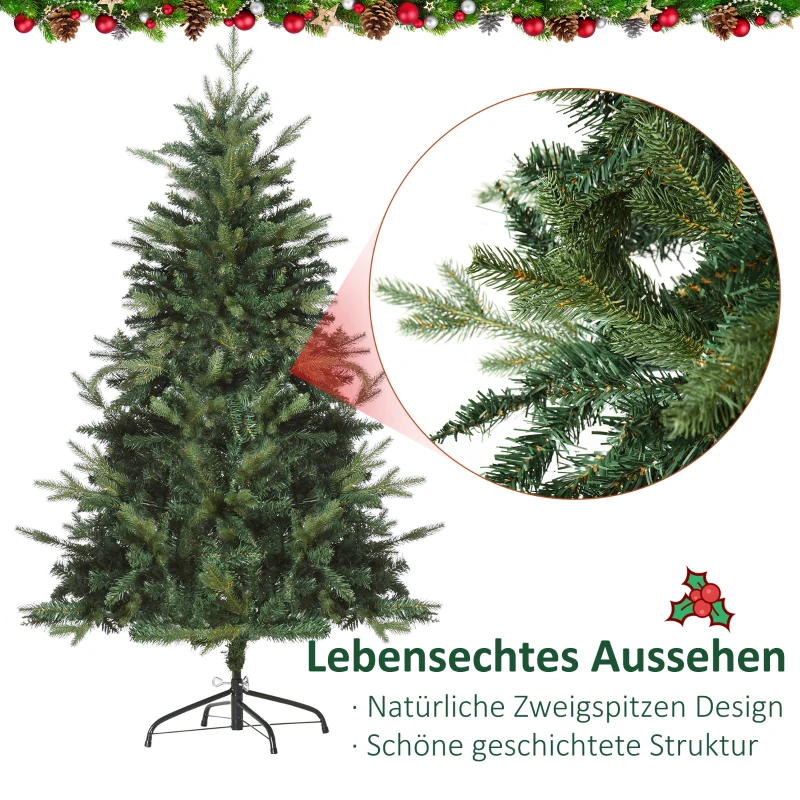 HOMCOM kerstboom 1,5 m dennenboom kunstspar 946 takken metalen voet PVC wit