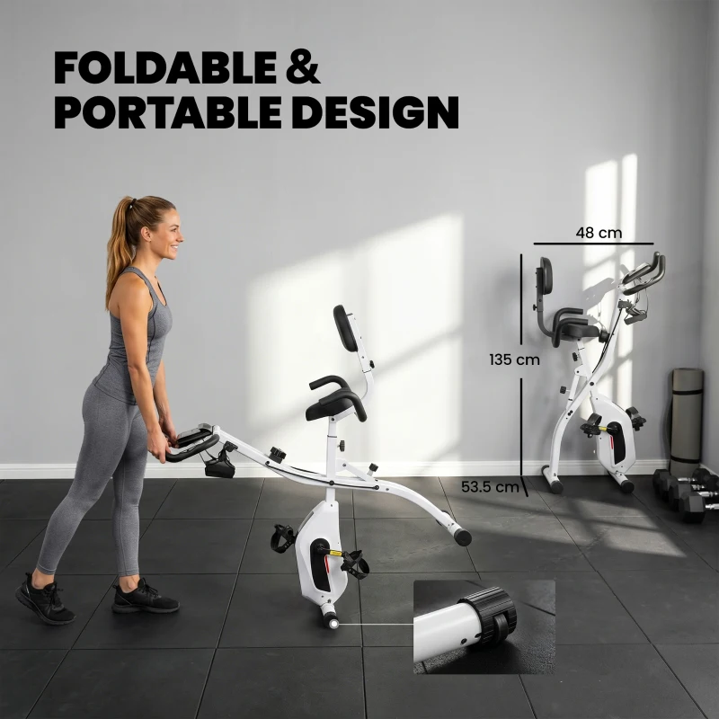 SPORTNOW Vélo d'Appartement Pliable Vélo de Fitness 3 en 1 Silencieux Connecté Kinomap Bluetooth et Zwift 105x53,5x109cm Blanc