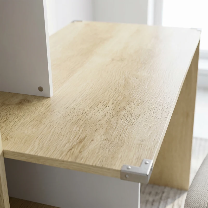 HOMCOM Bureau d'ordinateur avec bibliothèque 4 compartiments et tiroir verrouillable, 126 x 50 x 109 cm, chêne et blanc