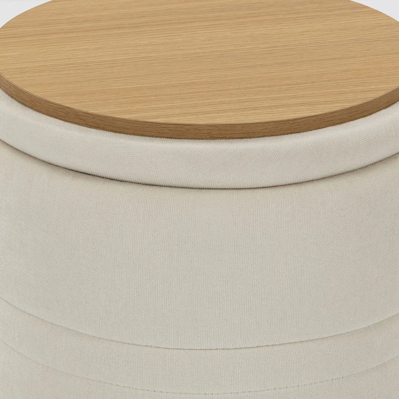 HOMCOM Pouf de Rangement en Chenille avec Couvercle, Tabouret Rond pour Salon et Chambre, Beige