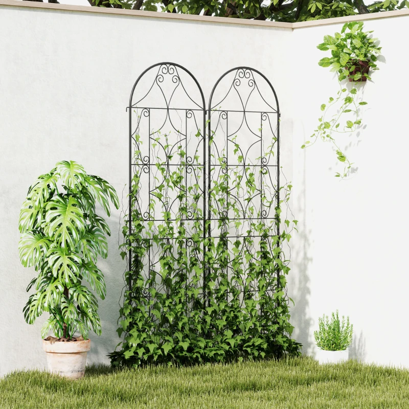 Outsunny Support pour plantes grimpantes avec motif lot de 2 treillis de jardin pour vigne fleurs légumes métal 50 x 180 cm noir
