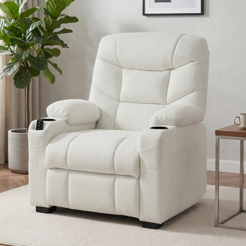 HOMCOM Fauteuil relax électrique, fauteuil inclinable, port USB, repose-pieds, porte-gobelets, 94 x 90 x 105 cm, crème