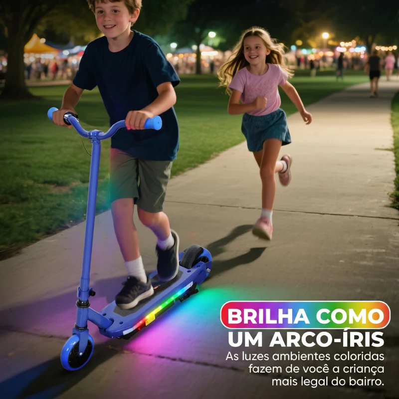 AIYAPLAY Trotinete Elétrica para Crianças Máx. 10 km/h Motor 80 W Autonomia Máxima 8 km Trotinete com Luzes LED Travão Traseiro 76x46x93 cm Azul