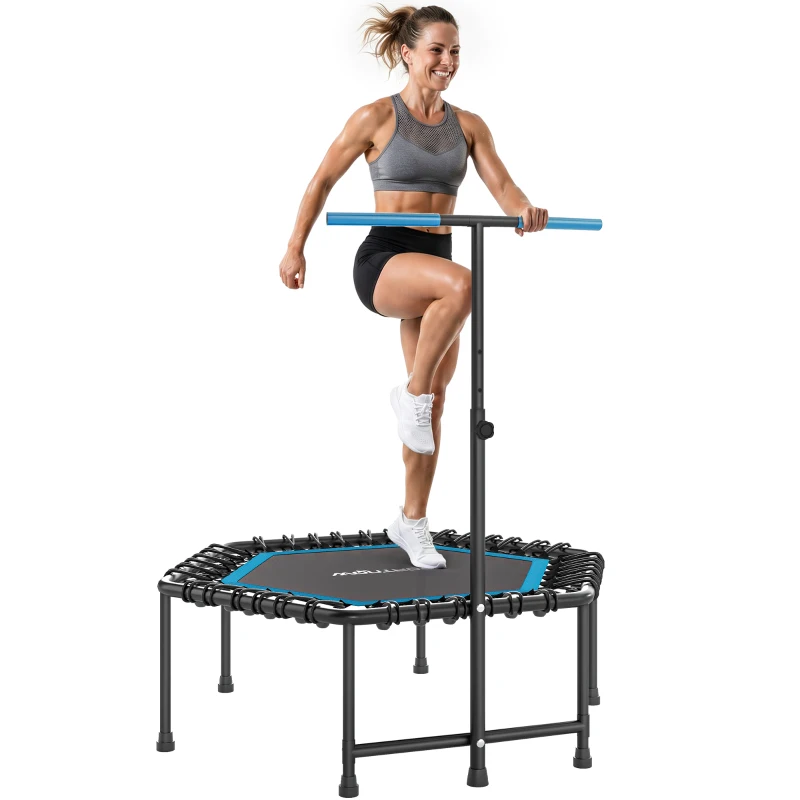 SPORTNOW Trampoline de fitness 114 cm, cordes élastiques, poignée réglable 3 positions, trampoline d'exercice silencieux, bleu