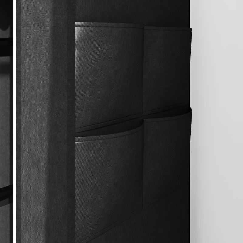 HOMCOM Armoire penderie en tissu, meuble de rangement mobile 10 roulettes avec 10 compartiments, barres de suspension, noir