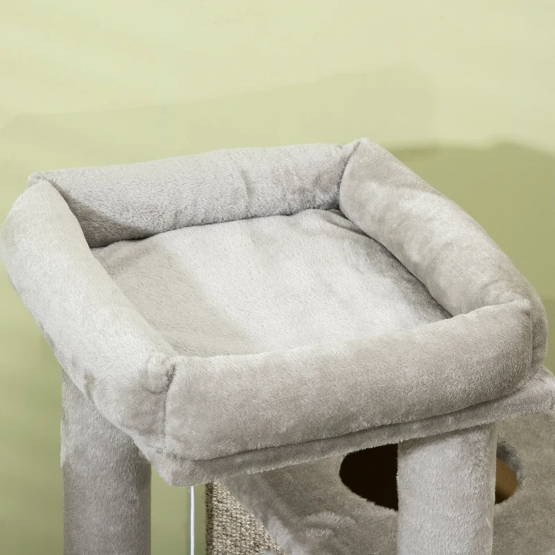 PawHut kattenboom met kattengrot, kattenbed en speelbal, 60 cm x 40 cm x 91 cm, lichtgrijs+naturel