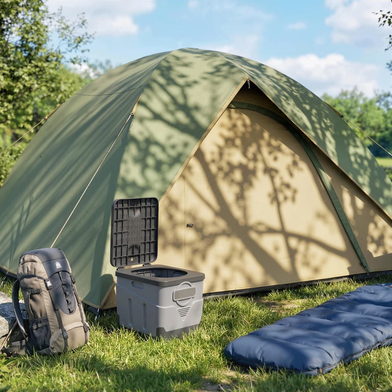 Outsunny Toilette Portable Camping pliable Toilette de camping pour Hommes et Femmes avec 12 packs d'agent 34x29x30 cm gris
