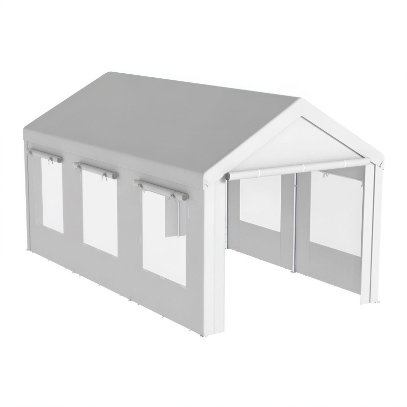 Outsunny Abri de Voiture Tente de Garage Protection UV30+ Hauteur Réglable 6 Fenêtres et Moustiquaire 3x6m Blanc