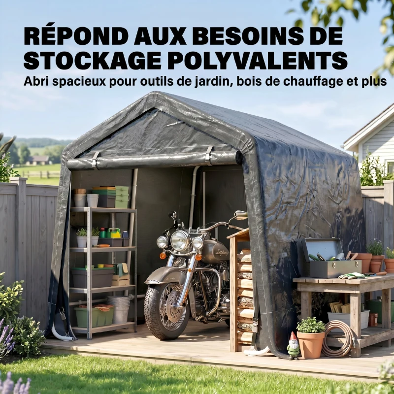 Outsunny Abri de jardin tente de stockage 2 portes zippées cadre métallique 280 x 240 x 240 cm gris foncé