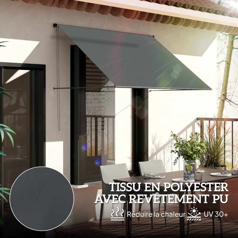 Outsunny Store banne manuel auvent rétractable Inclinaison réglable 195 x 120 cm protection UV aluminium polyester gris foncé