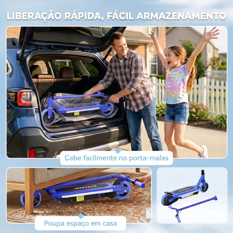 AIYAPLAY Trotinete Elétrica para Crianças Máx. 10 km/h Motor 80 W Autonomia Máxima 8 km Trotinete com Luzes LED Travão Traseiro 76x46x93 cm Azul
