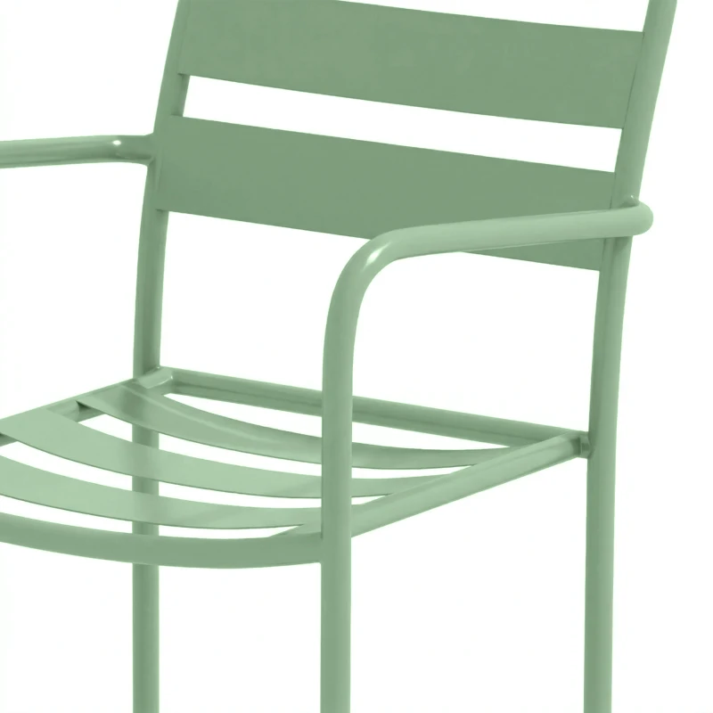 Outsunny Ensemble bistrot de jardin 3 pièces - table basse en verre trempé et 2 chaises à lattes, cadre en acier galvanisé, vert