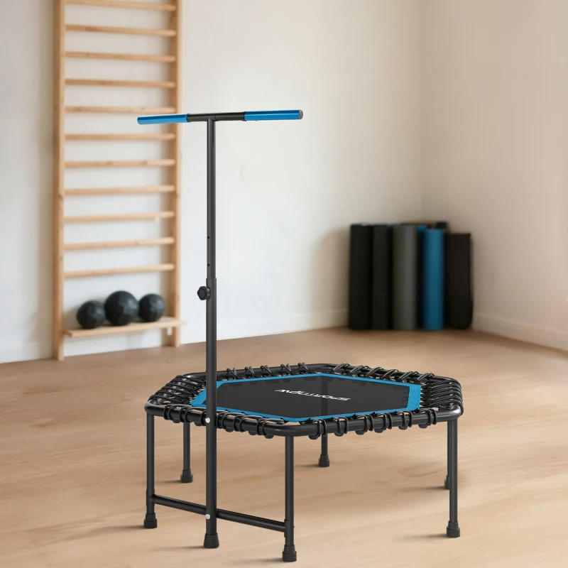 SPORTNOW Trampoline de fitness 114 cm, cordes élastiques, poignée réglable 3 positions, trampoline d'exercice silencieux, bleu