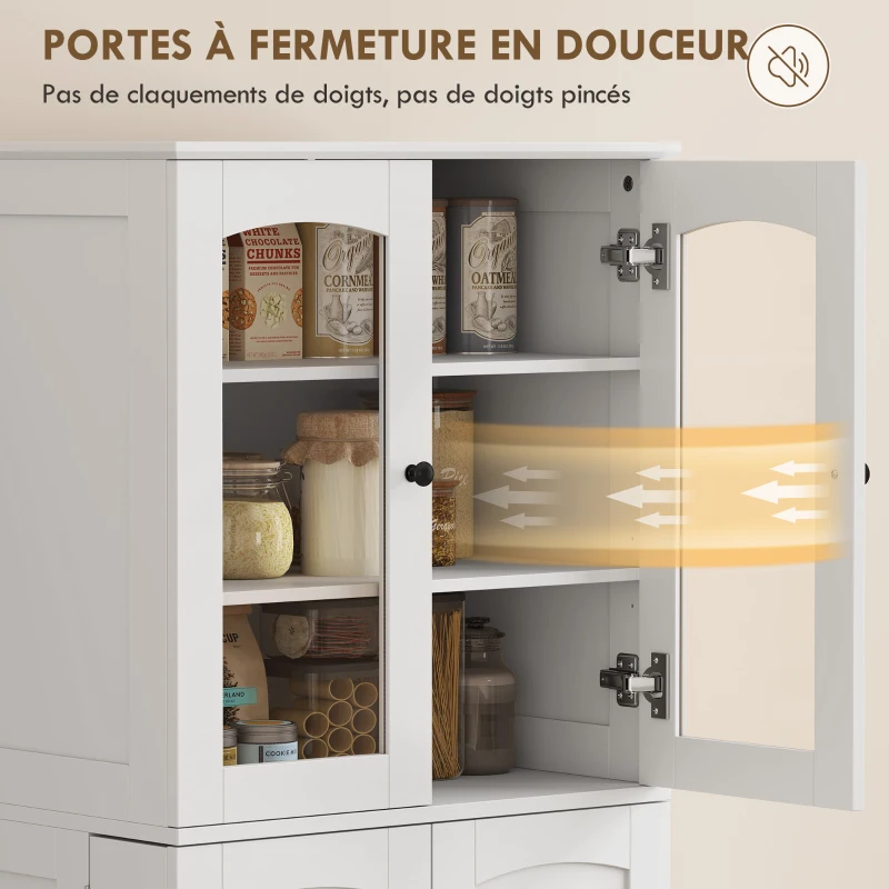 HOMCOM Buffet haut cuisine, vaisselier vitrine en acrylique, 4 portes, 10 compartiments, 8 porte-racks, 60 x 40 x 162 cm, blanc