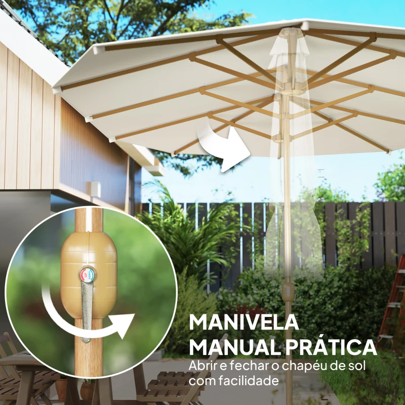 Outsunny Chapéu de Sol Duplo 4,6x2,7 m, Grande, com Manivela Manual, Resistente à Água e com Proteção Solar, Bege