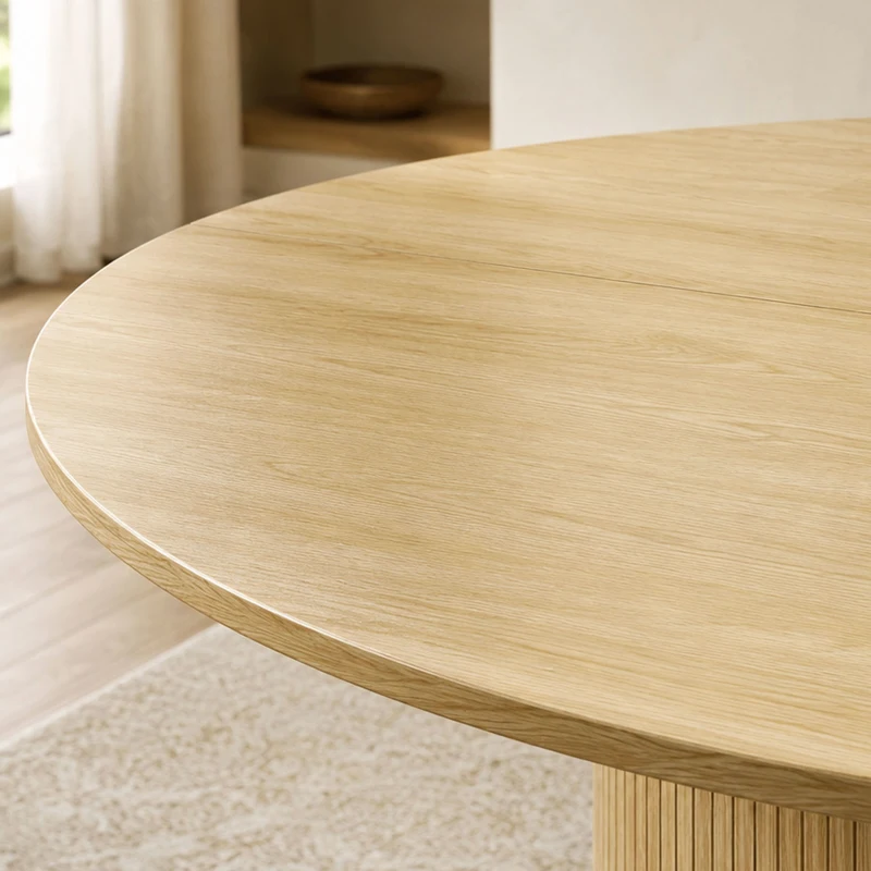 HOMCOM Table à manger ronde pour 4-6 personnes, Ø 120 x 75 cm, table de cuisine avec base cylindrique cannelée, bois naturel