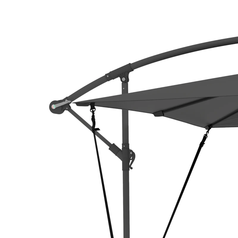 Outsunny Parasol déporté parasol de jardin extérieur Toile ajustable 8 baleines base en croix manivelle, 2,5 x 2,5 m, gris foncé