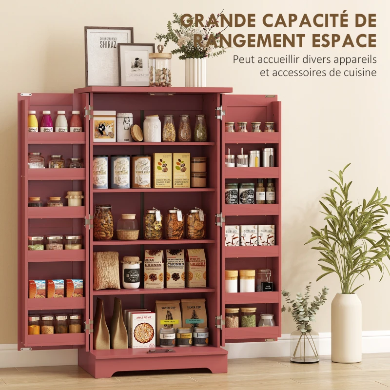 HOMCOM Buffet cuisine armoire de cuisine 5 niveaux avec portes et étagères réglables 60l x 40P x 120H cm grain de bois rouge