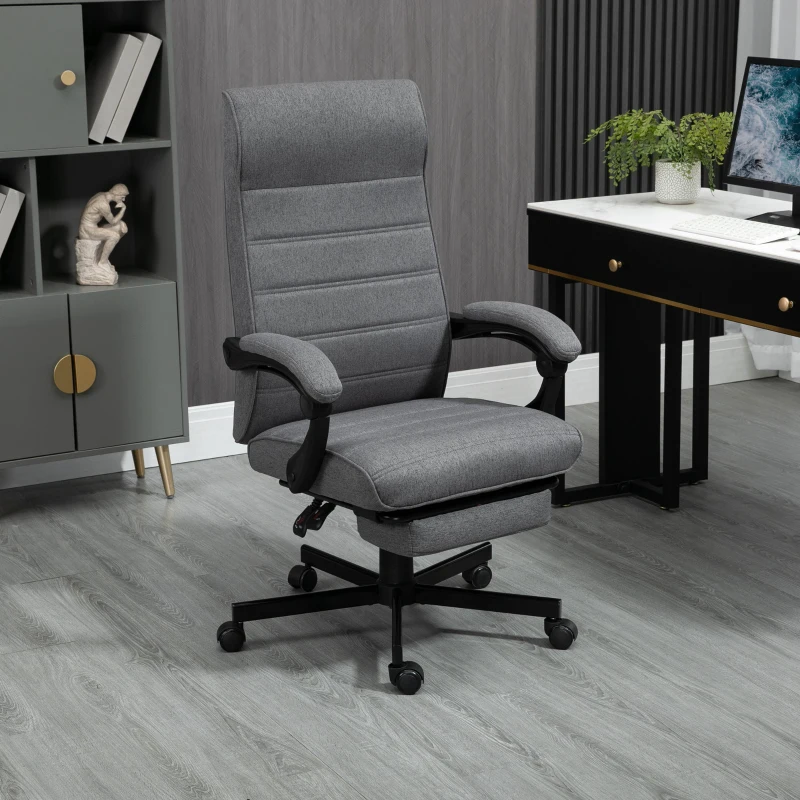 Vinsetto Cadeira de Escritório Giratória Reclinável com Altura Ajustável e Apoio para os Pés Retrátil 68x67x106-114 cm Cinza