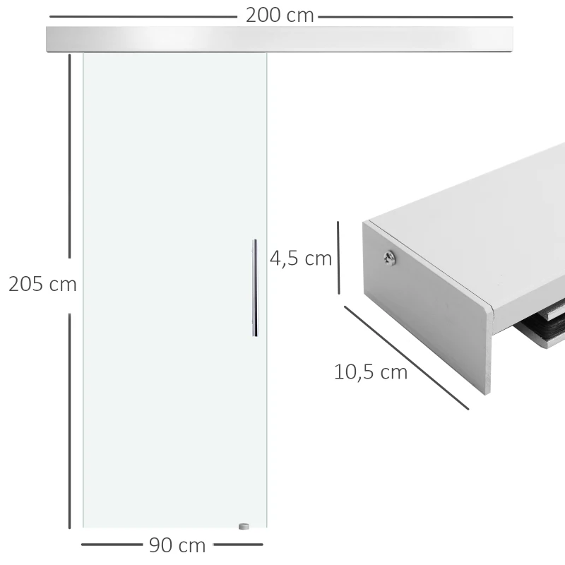 HOMCOM glazen schuifdeur schuifdeur deur kamerdeur glas handgreep gesatineerd 2050 x 900 x 8 mm(m-3)