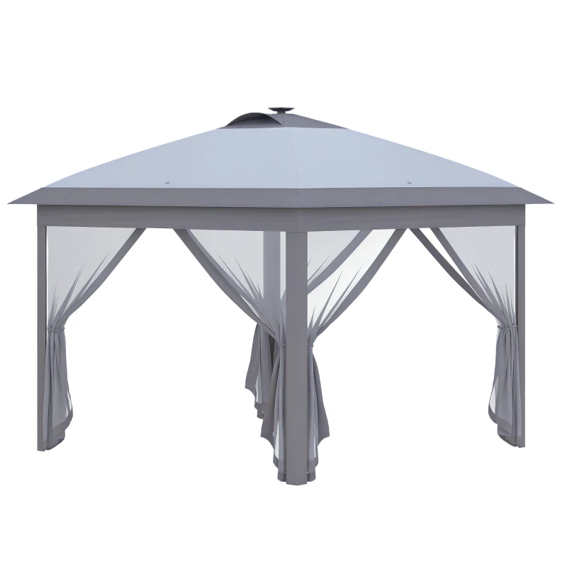 Outsunny 3,3 x 3,3 m Faltpavillon mit LED-Beleuchtung, Meshvorhänge, Tragetasche, Grau