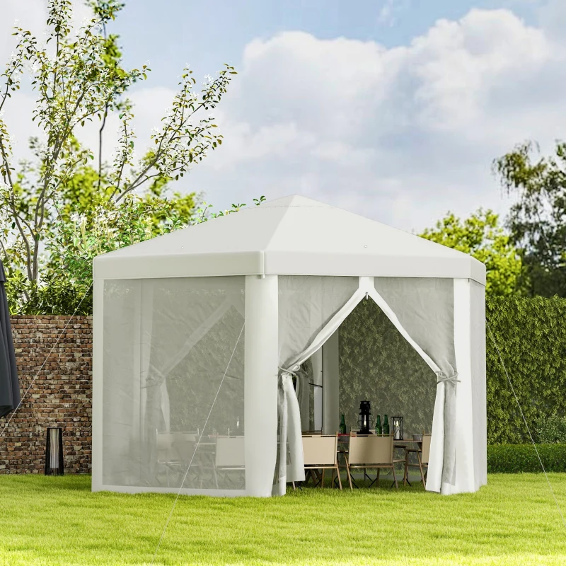 Outsunny Pavillon Gartenpavillon mit Moskitonetz Partyzelt Gartenzelt Festzelt Zelt 6-eckig Polyester+Metall Grau 394x341,2x250cm