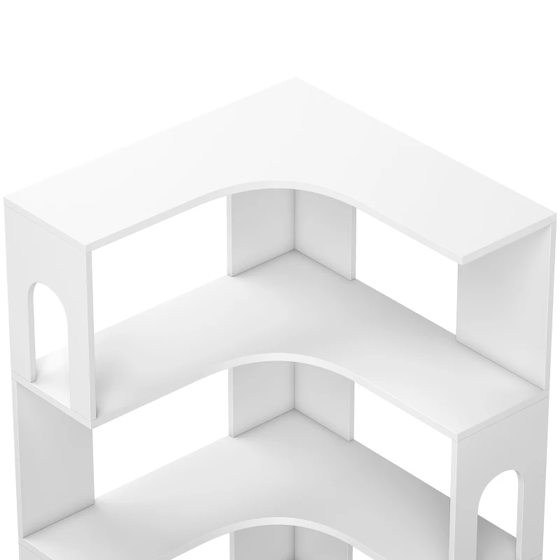 HOMCOM Bibliothèque d'angle, étagère de rangement à 6 niveaux avec panneaux latéraux arqués, 60 x 60 x 165,5 cm, blanc