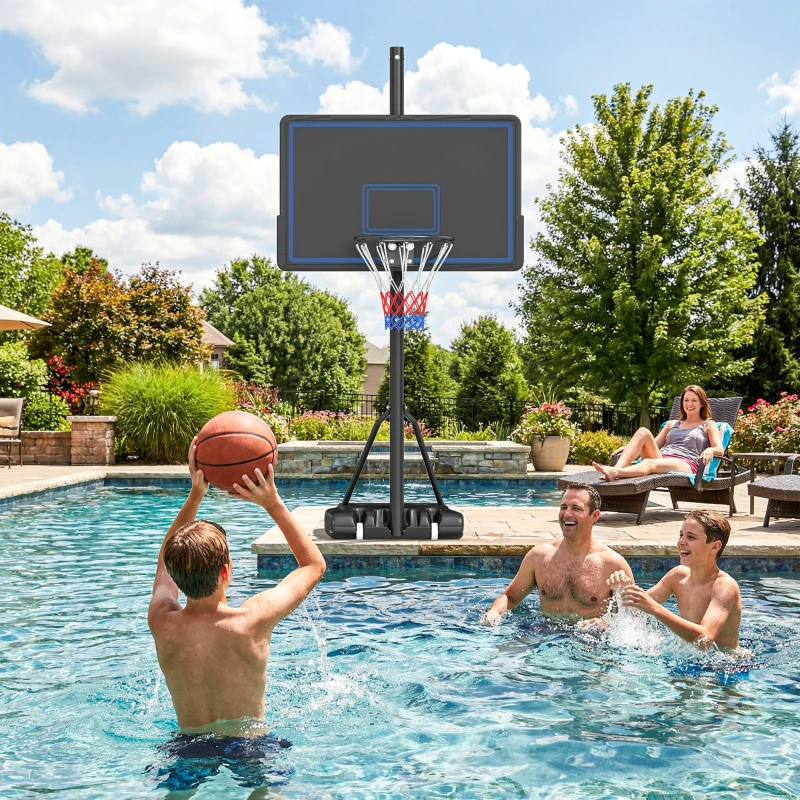 SPORTNOW Panier de Basketball sur Pieds avec Hauteur Réglable de 1,35 à 3,05 m avec Roues, Base de Lestage et Sac de Sable, Bleu