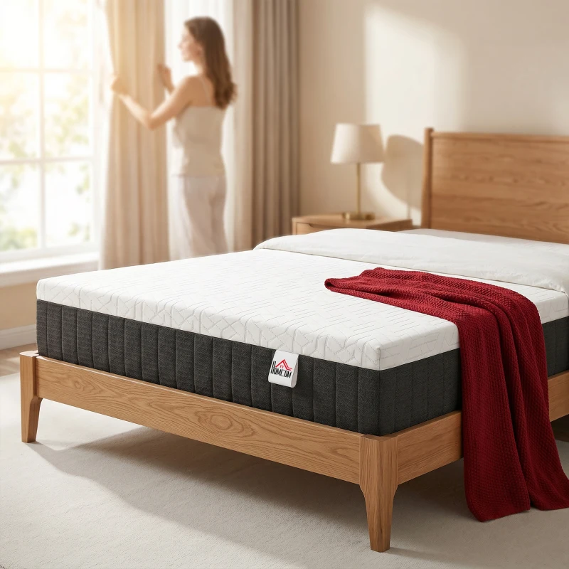 HOMCOM Matelas 140 x 190 cm, 25 cm d'épaisseur, mousse à mémoire de forme, ressorts ensachés 7 zones, fermeté moyenne