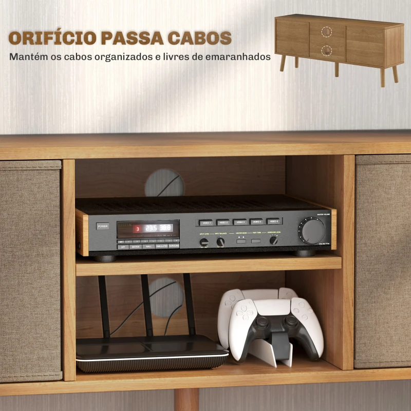 HOMCOM Móvel de TV para Televisores de até 50 Polegadas com 2 Gavetas de Tecido 2 Prateleiras Abertas 110x29x46,5 cm Madeira e Castanho Claro