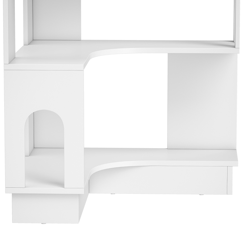 HOMCOM Bibliothèque d'angle, étagère de rangement à 6 niveaux avec panneaux latéraux arqués, 60 x 60 x 165,5 cm, blanc