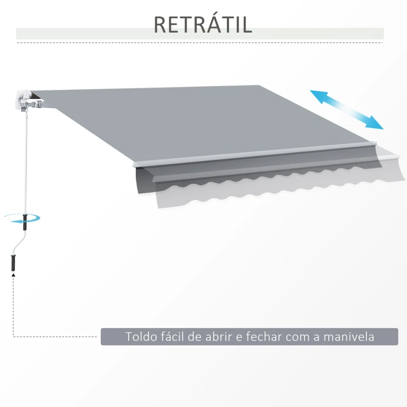 Outsunny Toldo Manual Retrátil 395x245 cm Toldo para Varanda com Manivela Anti-UV Estrutura de Alumínio para Jardim Janelas Cinzento