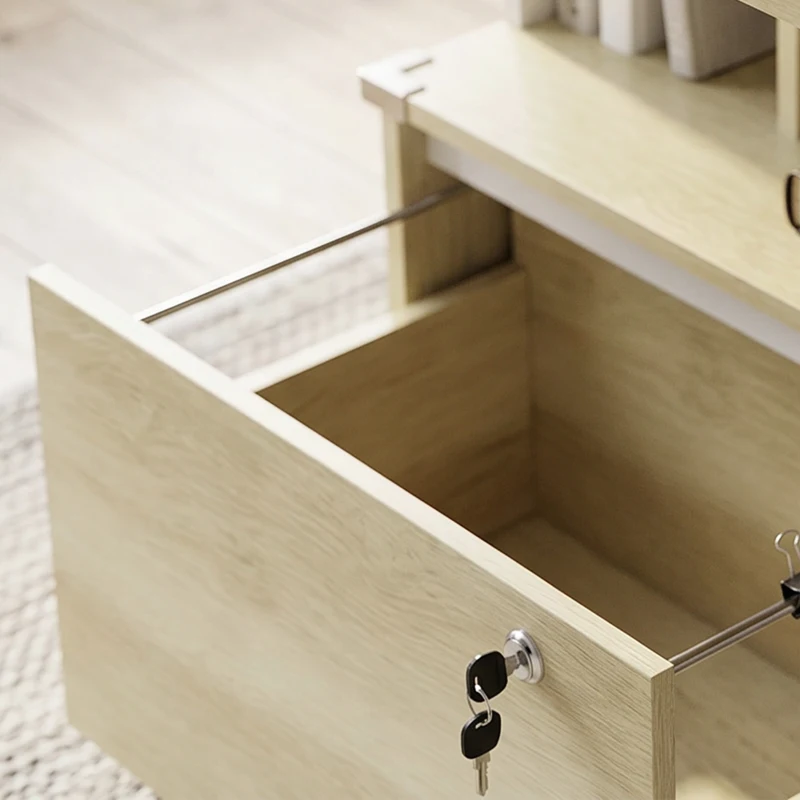 HOMCOM Bureau d'ordinateur avec bibliothèque 4 compartiments et tiroir verrouillable, 126 x 50 x 109 cm, chêne et blanc