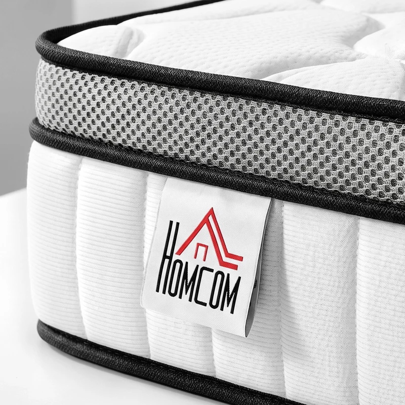 HOMCOM Matelas 90 x 190 cm, 20cm d'épaisseur, matelas à ressorts ensachés 7 zones mousse à mémoire forme au gel rafraîchissant