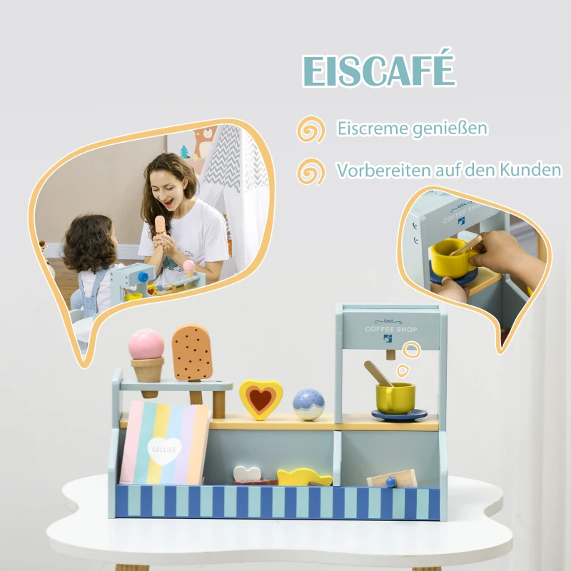 AIYAPLAY IJssalon Houten Speelgoed – 18-delige IJsetenset voor Kinderen, Accessoires voor Kinderkeuken, IJstoonbank, Rollenspel, Speelgoedwinkel, Montessori Speelgoed voor Jongens en Meisjes 2-5 Jaar
