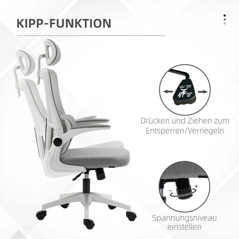 Vinsetto Bürostuhl, höhenverstellbar, neigbare Rückenlehne, verstellbare Kopfstütze, bis 120 kg, 60x59x114-122 cm, Grau(m-5)