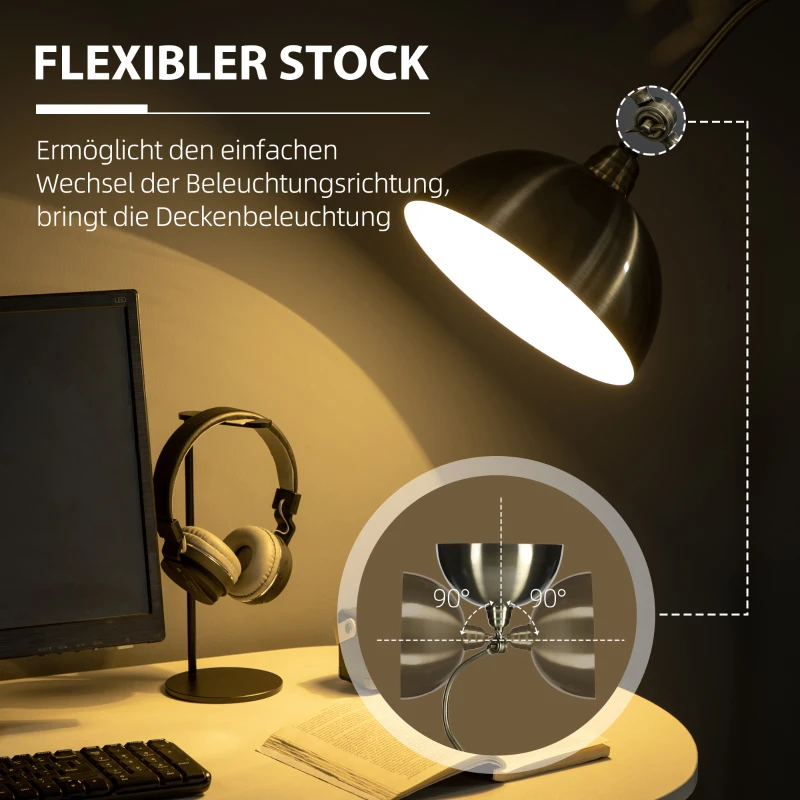 HOMCOM vloerlamp in vintage design, verstelbare hoek, messinglook, 42 cm x 25,5 cm x 152 cm, brons