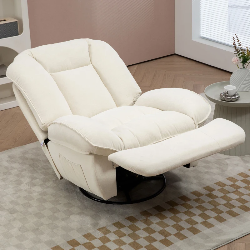 HOMCOM Relaxsessel, verstellbar, 104x100x102cm/164x76cm, Cremeweiß(m-2)