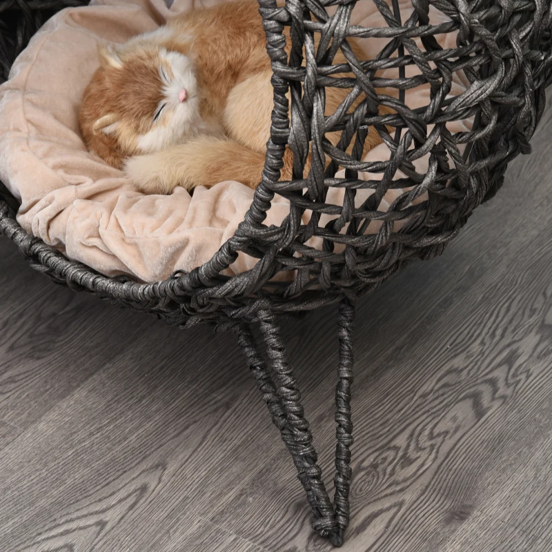 PawHut kattenhuis met kussen kattenslaapplaats kattengrot verhoogde poten PVC-rotan