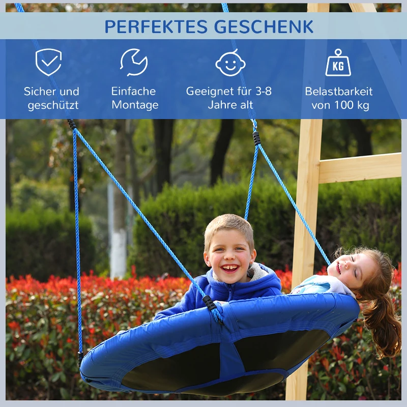 HOMCOM Nestschommel voor kinderen ronde schommel schommel tuin Oxford 100 cm blauw