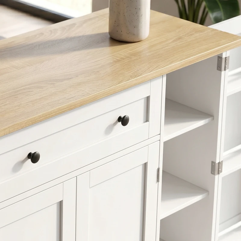 HOMCOM Sideboard keukenkast met 4 deuren, lade, verstelbare plank, deurplanken voor keuken, eetkamer, 138x40x85cm, wit