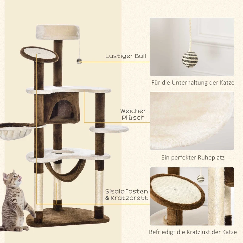 PawHut Krabpaal kattenboom krabpaal voor katten kat klimboom sisal pilaren