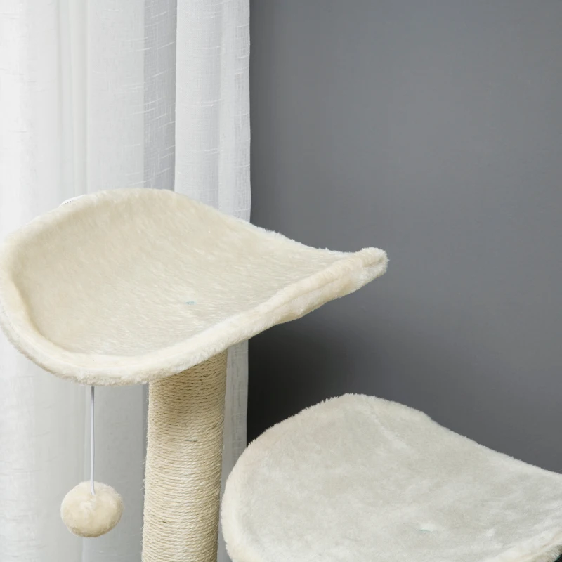 PawHut kattenboom met kattengrot, twee platforms, twee krabpalen, pluche hoes, roomwit, 48 x 48 x 110 cm