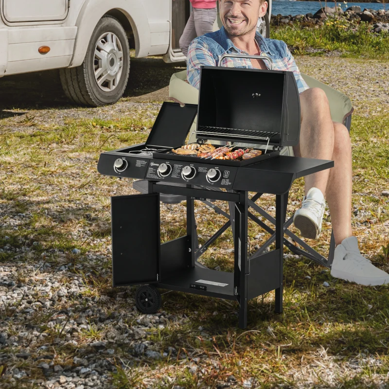 Outsunny gasgrill BBQ met 4 branders metaal zwart 110 x 50 x 100 cm(m-2)